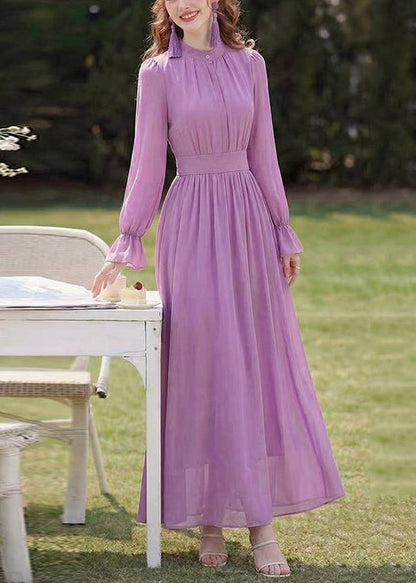 Stylish Yellow Stand Collar Patchwork Chiffon Dresses Long Sleeve