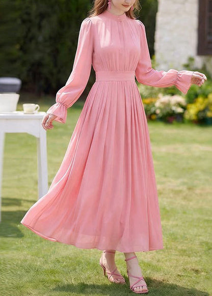 Stylish Yellow Stand Collar Patchwork Chiffon Dresses Long Sleeve