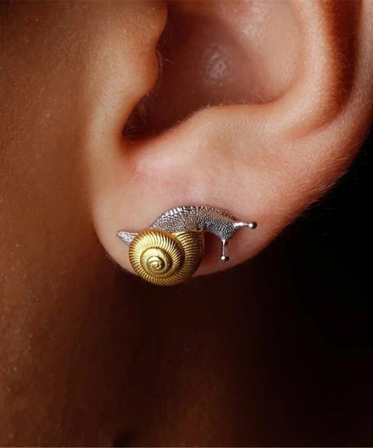 Stylish Yellow Sterling Silver Snail Stud Earrings