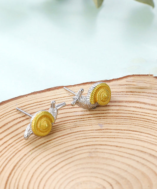 Stylish Yellow Sterling Silver Snail Stud Earrings