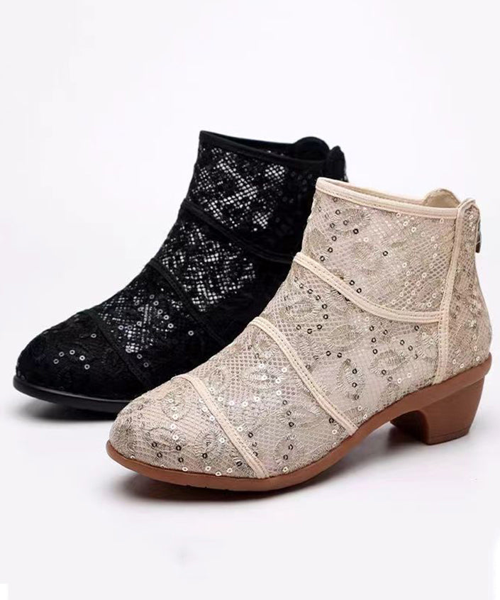 Stylish Yellow Tulle Splicing Sequin Zipper Ankle Boots