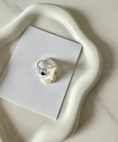 Stylish Zircon Asymmetrical Seashell Open Rings
