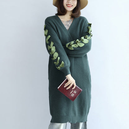 Stylish green oversized knit cardigans plus size sweater coats