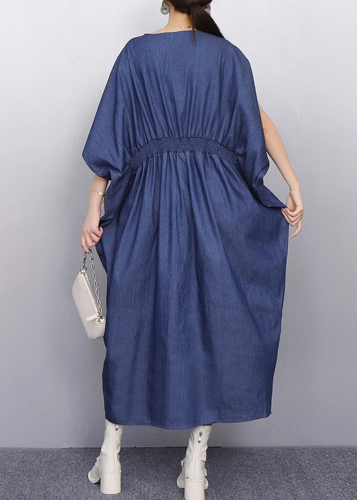 Subtle Sparkle Zircon Navy Denim Dress Batwing Sleeves