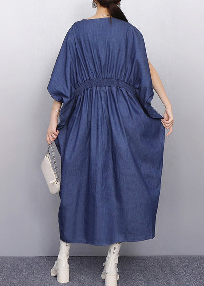 Subtle Sparkle Zircon Navy Denim Dress Batwing Sleeves