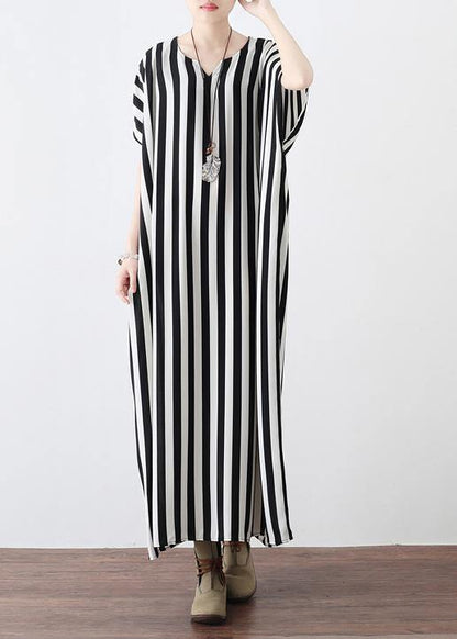 Summer Big Bat Sleeve Black And White Stripe Chiffon Dress - SooLinen
