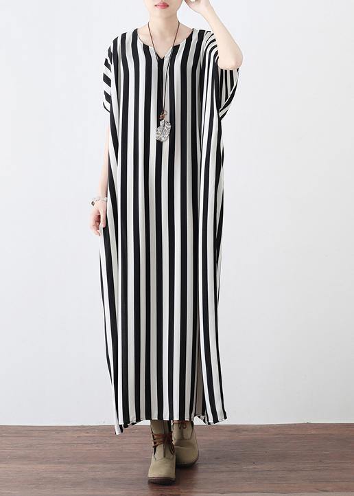 Summer Big Bat Sleeve Black And White Stripe Chiffon Dress - SooLinen