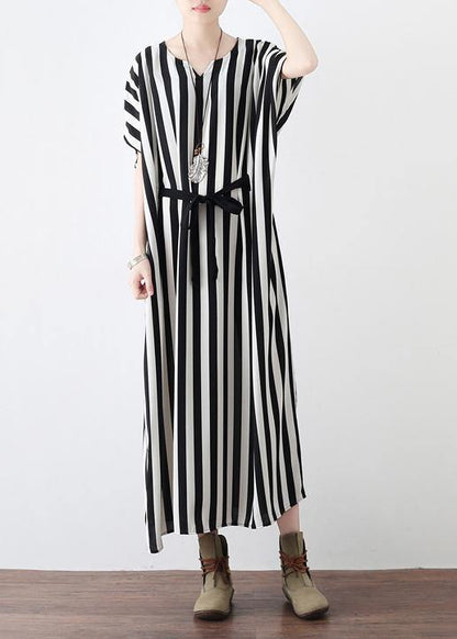 Summer Big Bat Sleeve Black And White Stripe Chiffon Dress - SooLinen