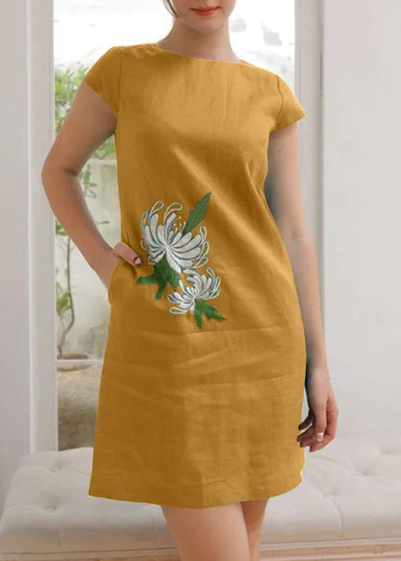 Summer Dress Women Vintage O-Neck Floral Embroidery