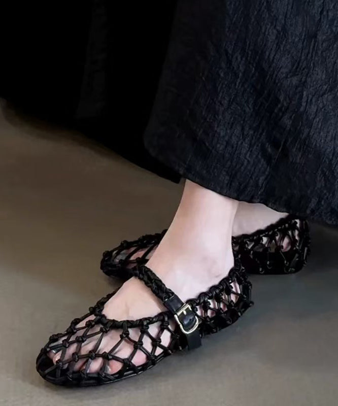 Summer Fashion Black Woven Hollow Out Sandals Buckle Strap