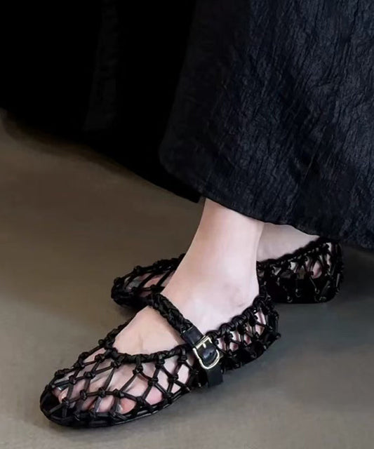 Summer Fashion Black Woven Hollow Out Sandals Buckle Strap