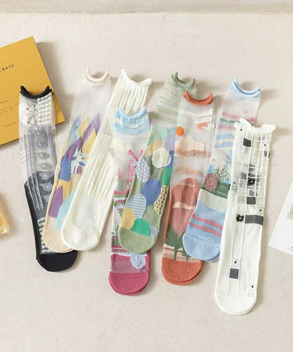 Summer Jacquard Mesh Thin Breathable Mid Calf Socks