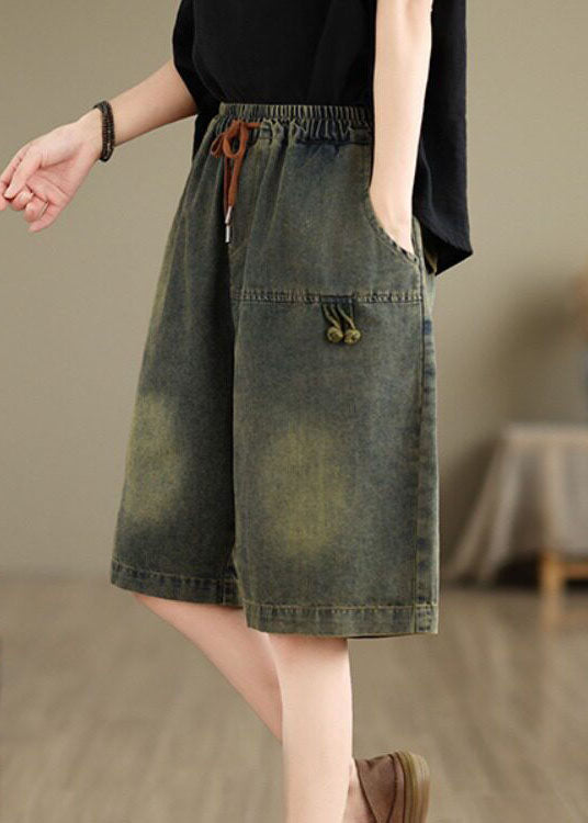 Summer Loose Casual Embroidered Elastic Waist Denim Shorts