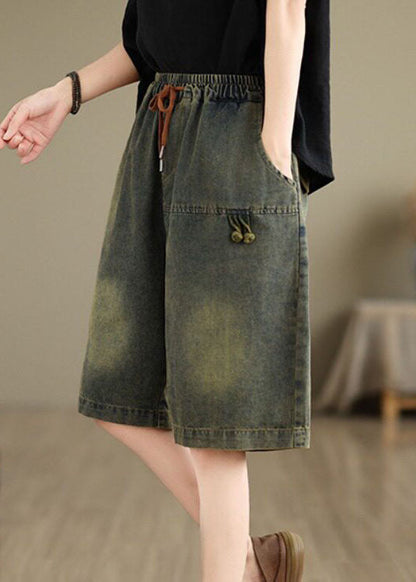 Summer Loose Casual Embroidered Elastic Waist Denim Shorts