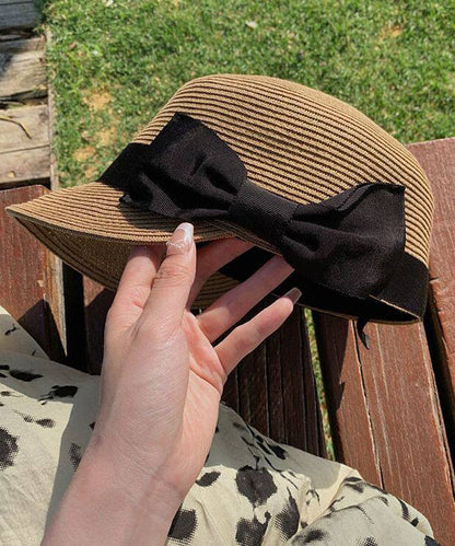 Summer New Khaki Bow Straw Woven Equestrian Hat