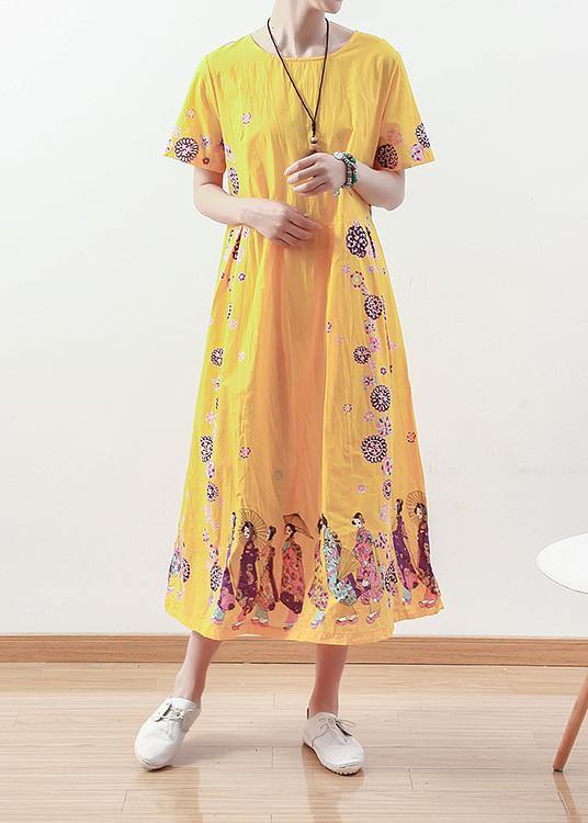 Summer Original Yellow Printed Linen Dress - SooLinen