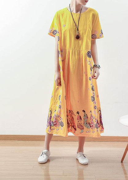 Summer Original Yellow Printed Linen Dress - SooLinen