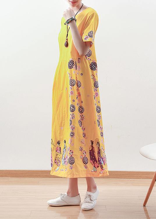 Summer Original Yellow Printed Linen Dress - SooLinen