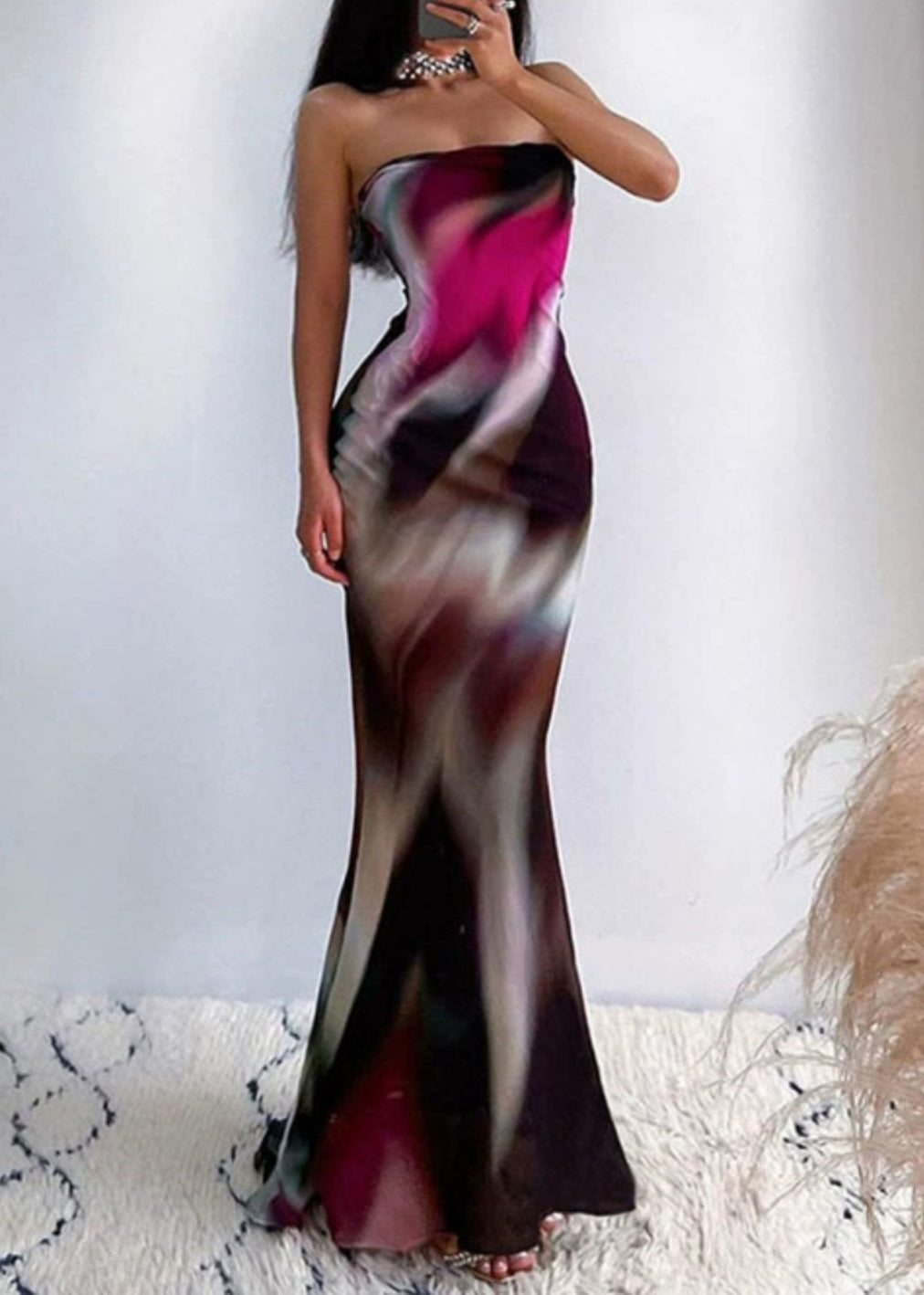 Summer Sexy Alim Fit Strapless Printed High Waisted Dress