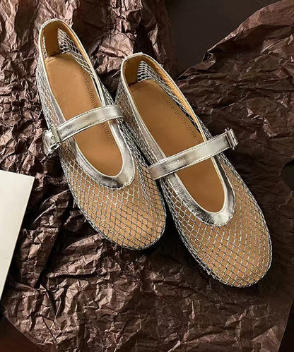 Summer Silver Buckle Strap Flat Sandals Breathable Hollow Out Design