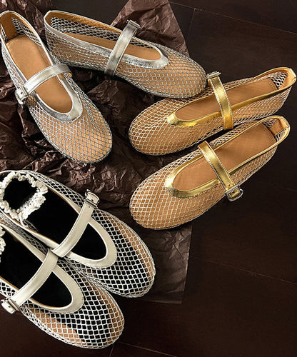 Summer Silver Buckle Strap Flat Sandals Breathable Hollow Out Design