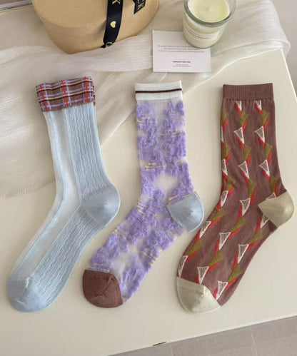 Summer Thin And Sweet Jacquard Mid Calf Socks