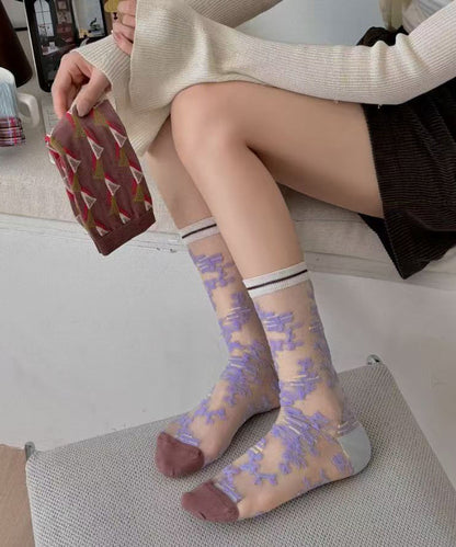 Summer Thin And Sweet Jacquard Mid Calf Socks