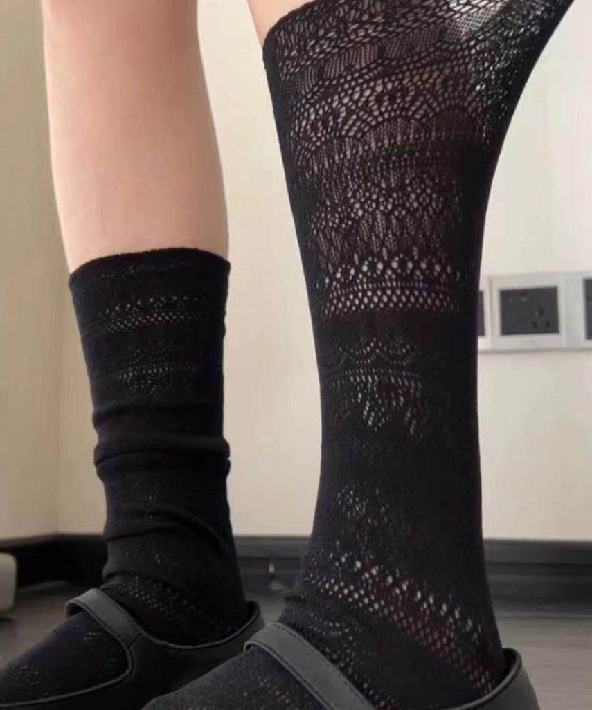 Summer Thin Mesh Hollow Breathable Mid Tube Socks