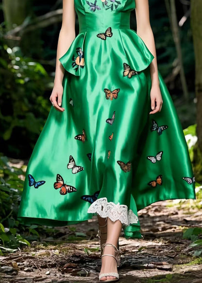 Tea Green Butterfly Silk Cami Dress Exra Large Hem Summer