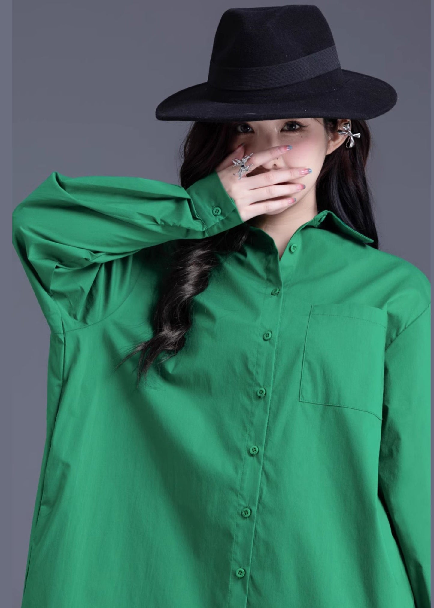Tea Green Cotton Shirt Dress Peter Pan Collar Spring