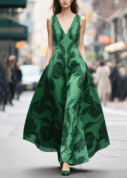 Tea Green Print Chiffon Vestidos Dresses Exra Large Hem Summer