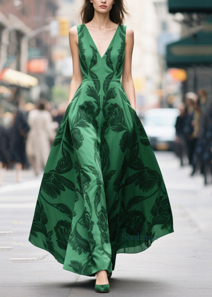 Tea Green Print Chiffon Vestidos Dresses Exra Large Hem Summer