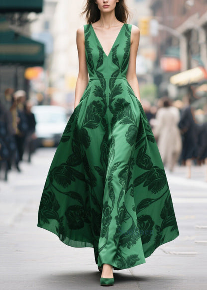 Tea Green Print Chiffon Vestidos Dresses Exra Large Hem Summer