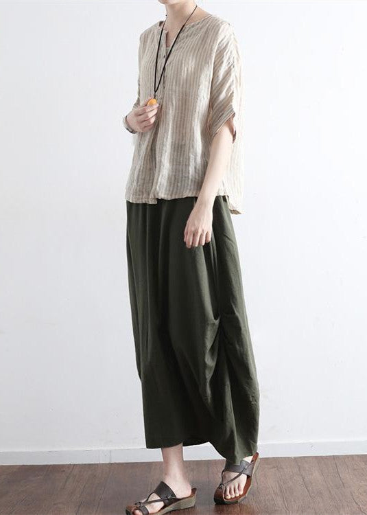 Red Geometry simple pockets linen skirts long maxi skirt