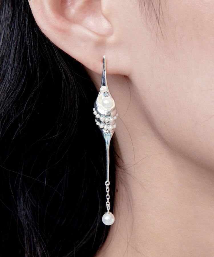 Tears Of The Sea God Silver Pearl Tassel Silver Drop Earrings