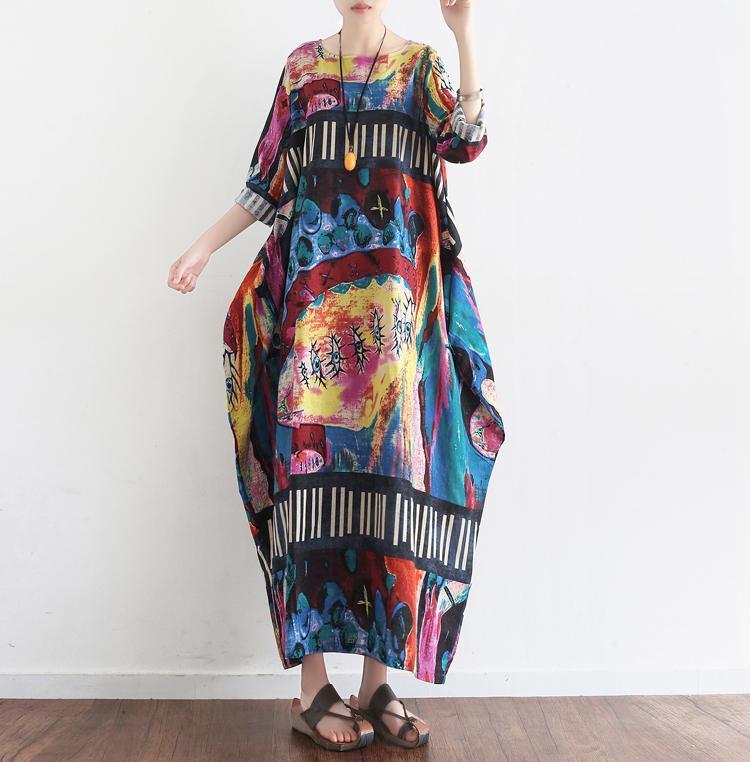 The secret world print linen dresses oversize caftans 2025 fall cotton gown