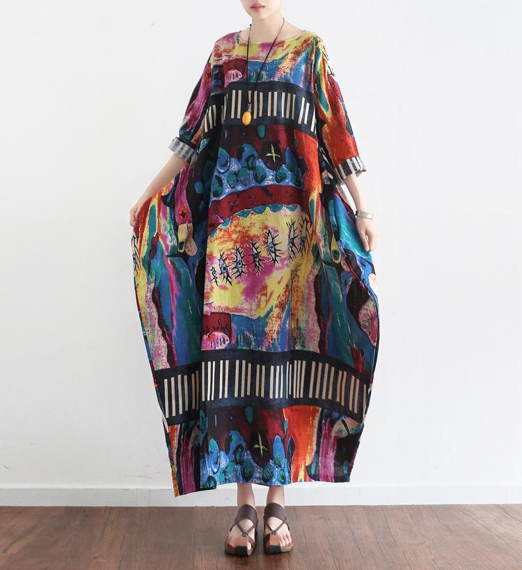 The secret world print linen dresses oversize caftans 2025 fall cotton gown