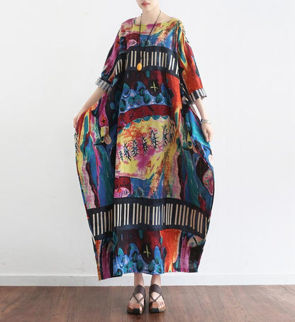 The secret world print linen dresses oversize caftans 2025 fall cotton gown
