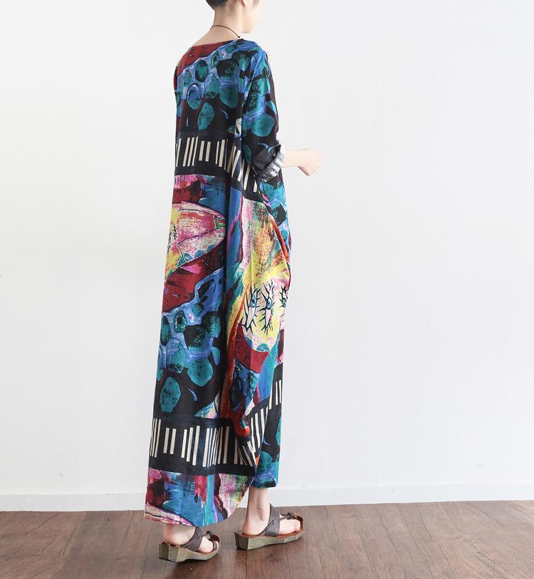 The secret world print linen dresses oversize caftans 2025 fall cotton gown