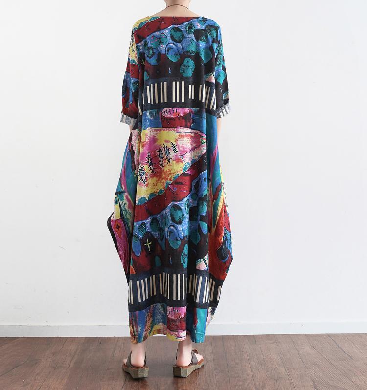 The secret world print linen dresses oversize caftans 2025 fall cotton gown