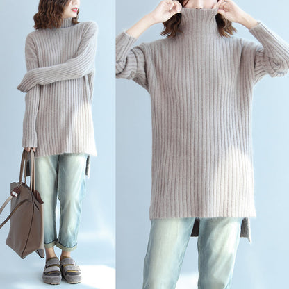 Thick warm woolen high neck sweater loose  fit casual long sleeve knitted sweaters