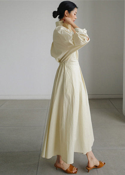 2025 Blue Peter Pan Collar Pockets Cotton Dress Long Sleeve