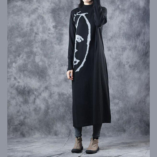 Black And Gray High Neck Maxi Sweater Dresses For Women