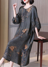 Load image into Gallery viewer, Top Quality Grey O Neck Print Silk Long Dresses Summer