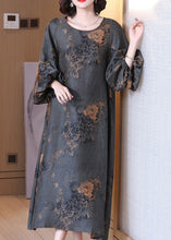 Load image into Gallery viewer, Top Quality Grey O Neck Print Silk Long Dresses Summer