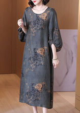 Load image into Gallery viewer, Top Quality Grey O Neck Print Silk Long Dresses Summer