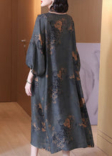 Load image into Gallery viewer, Top Quality Grey O Neck Print Silk Long Dresses Summer