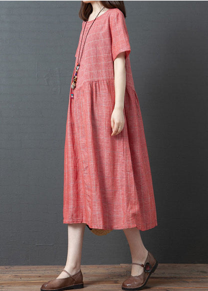 2025 Red O-Neck Cinched Dresses Short Sleeve