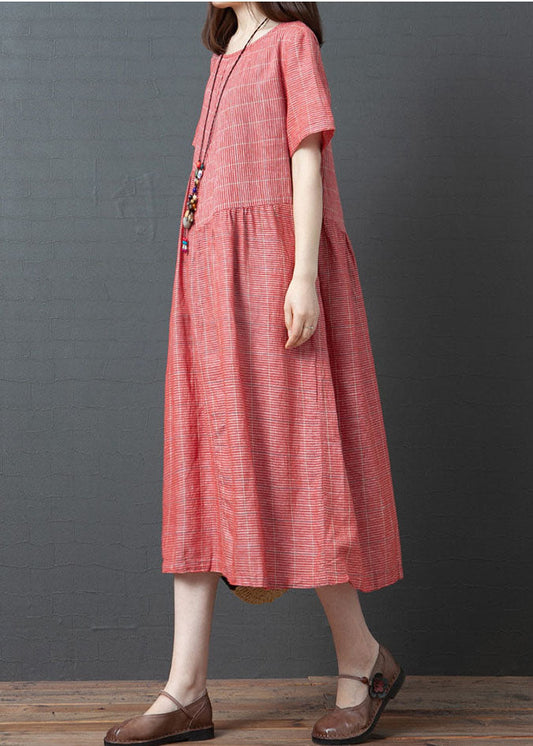 2025 Red O-Neck Cinched Dresses Short Sleeve