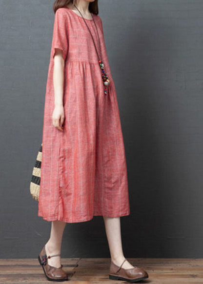 2025 Red O-Neck Cinched Dresses Short Sleeve